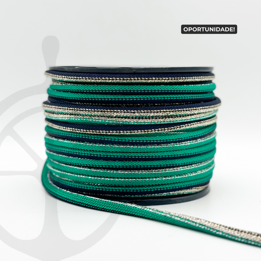 Corda Náutica Tubular Verde/Azul Marinho/Ouro Branco - 8mm