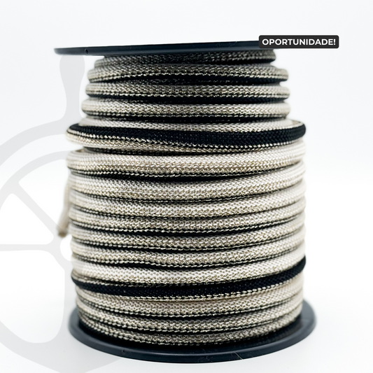 Corda Náutica Tubular Pérola/Preto/Ouro Branco - 8mm