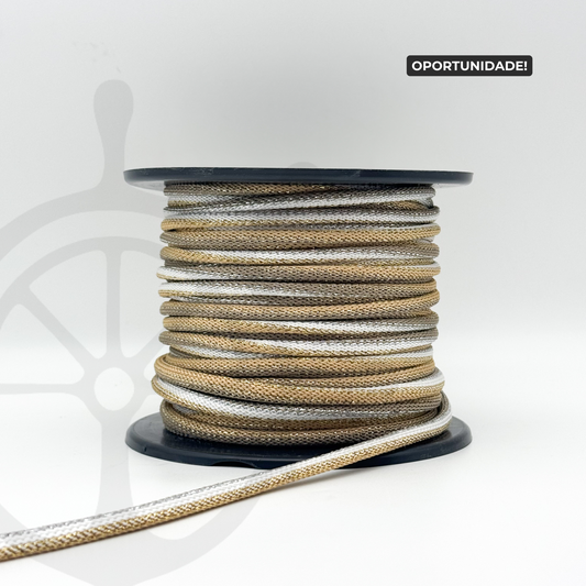 Corda Náutica Tubular Pérola/Bege Dourado/lurex - 8mm