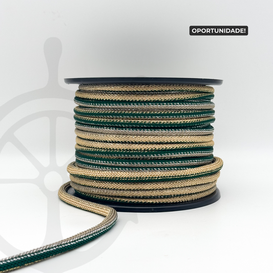 Corda Náutica Tubular Verde/Bege Dourado/lurex - 8mm
