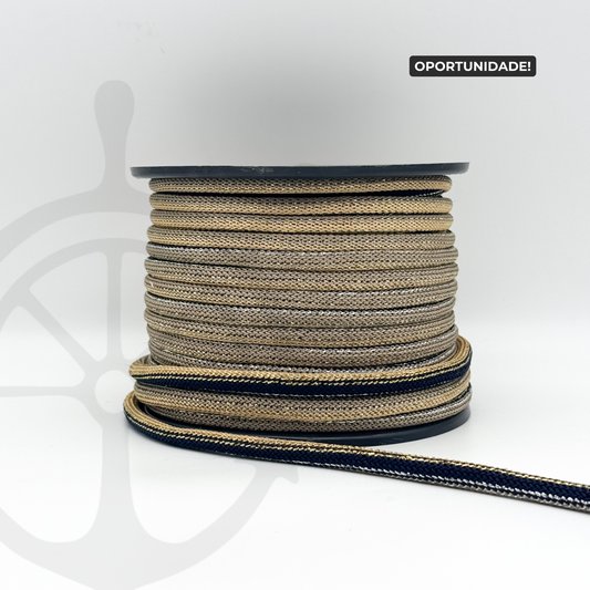 Corda Náutica Tubular Preto/Bege Dourado/lurex - 8mm