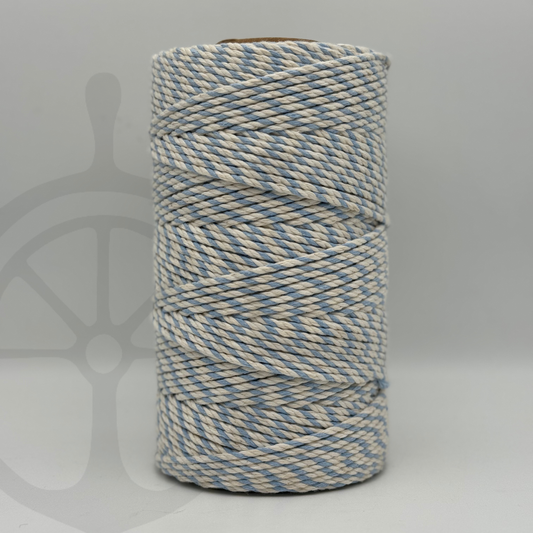 Fio Torcido de Algodão Mesclado Natural/Azul Celeste - 4mm