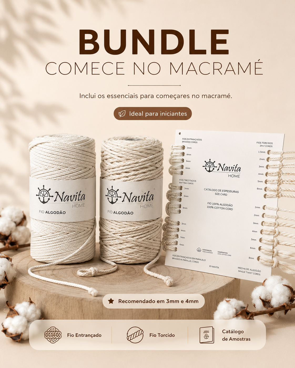 Bundle Comece no Macramé - Fio Entrançado + Fio Torcido + Catálogo
