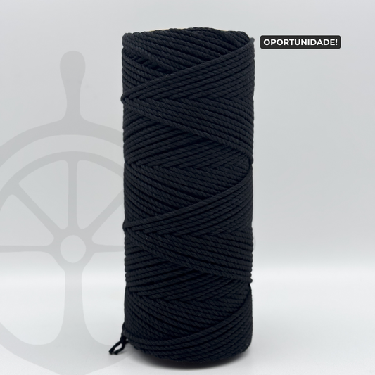 Fio Torcido Algodão Preto - 3mm