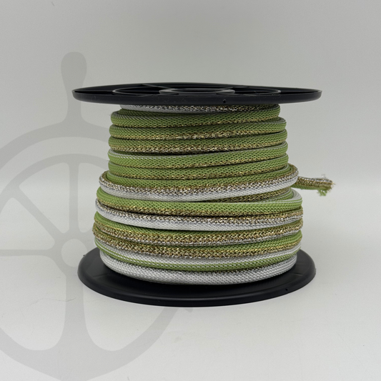 Corda Náutica Tubular Verde Pastel/Branco/lurex - 8mm