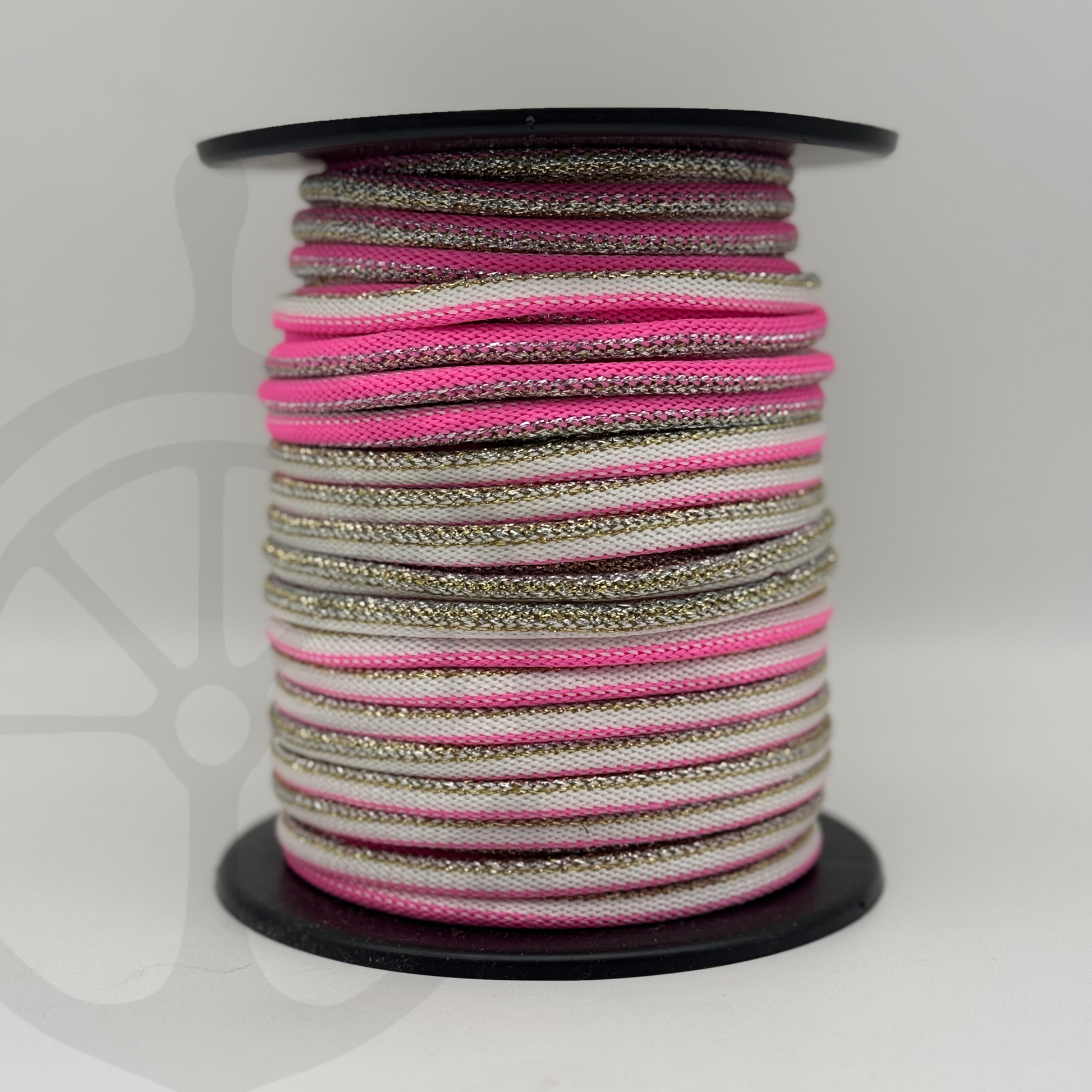 Corda Náutica Tubular Rosa/Branco/lurex - 8mm