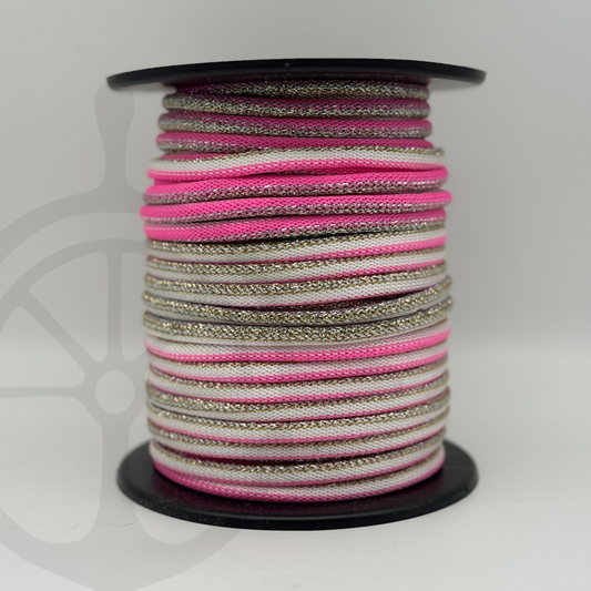 Corda Náutica Tubular Rosa/Branco/lurex - 8mm