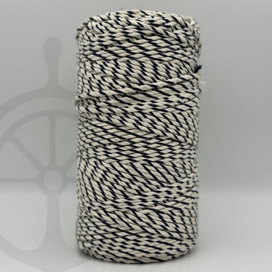 Fio Torcido de Algodão Mesclado Natural/Azul Marinho - 4mm