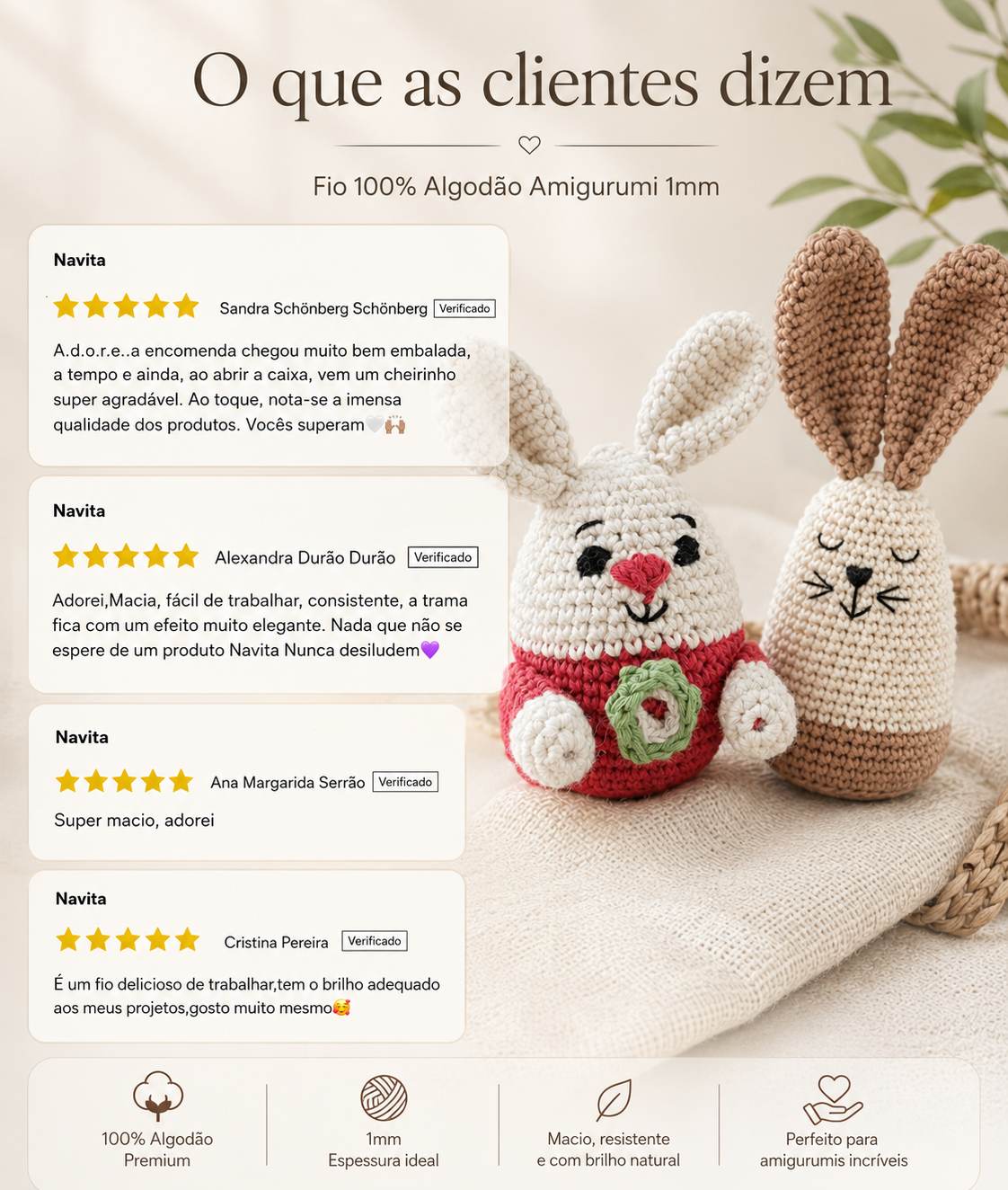 Fio 100% Algodão Amigurumi 1mm