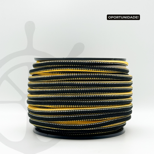Corda Náutica Tubular Preto/Amarelo/Pérola - 8mm