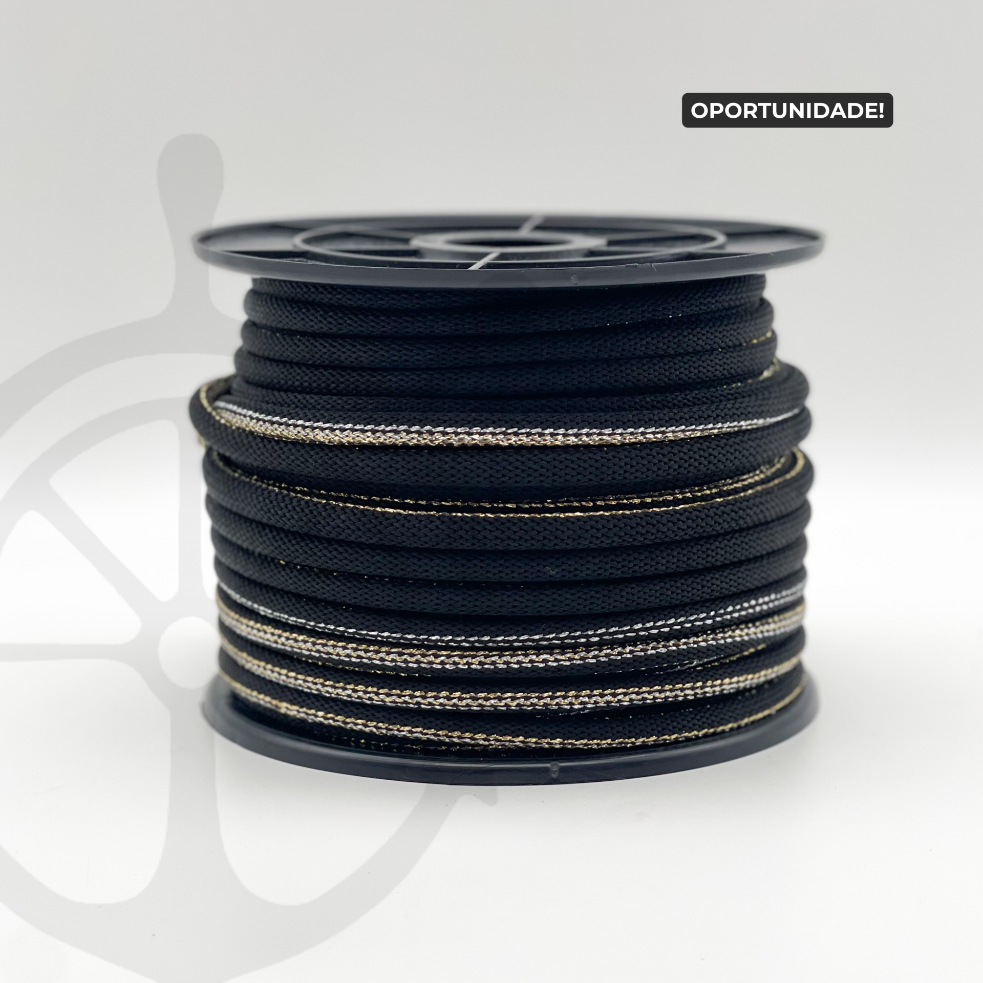 Corda Náutica Tubular Preto/Ouro/Prata- 8mm [OPORTUNIDADE]