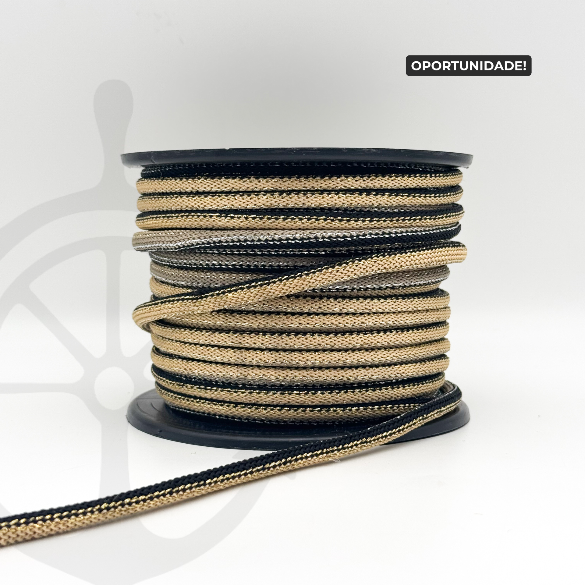 Corda Náutica Tubular Azul Marinho/Bege Dourado/lurex - 8mm