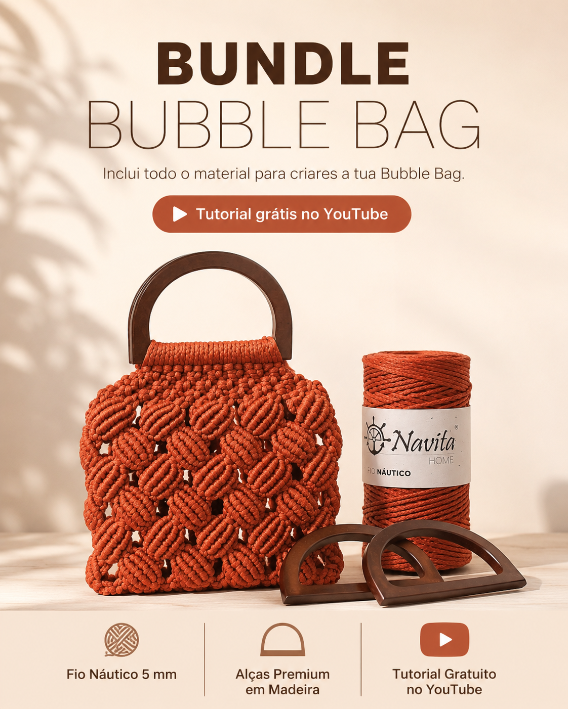 Bubble Bag em Macramé — Fio Náutico Comfort 5mm + Alças