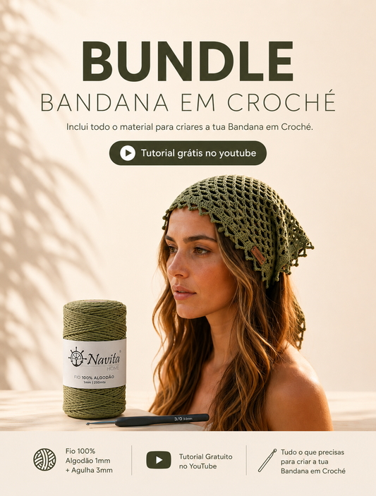 Bundle Bandana em Croché - Fio 100% Algodão 1mm + Agulha 3mm
