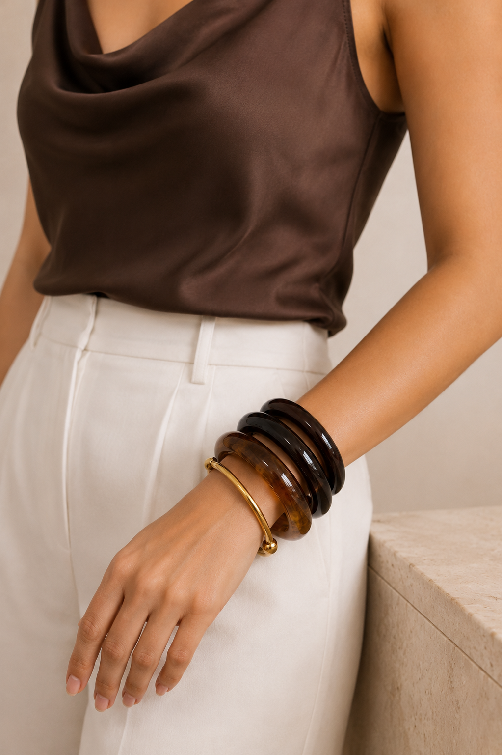 Pulseiras de resina e Aço inox | Marrom