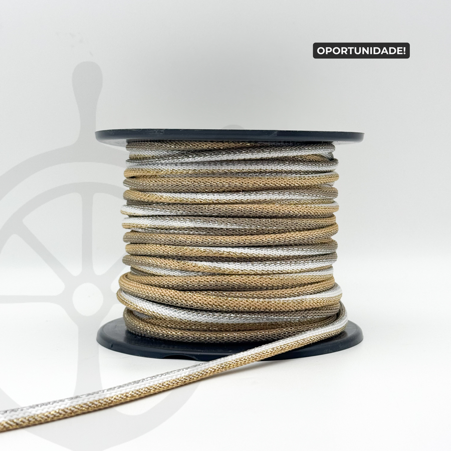 Corda Náutica Tubular Pérola/Bege Dourado/lurex - 8mm [OPORTUNIDADE]