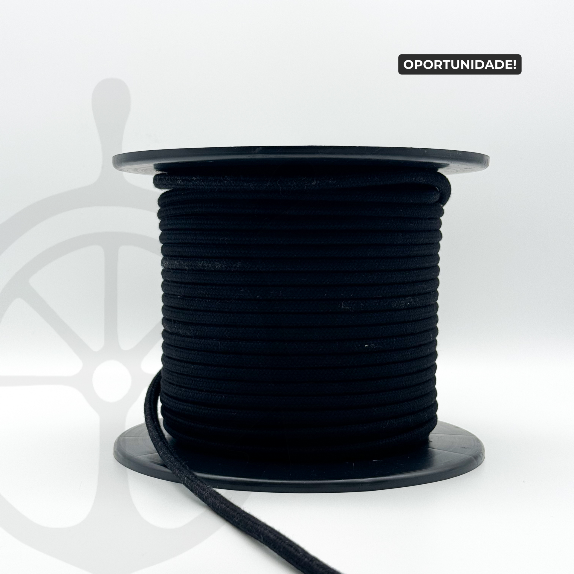 Corda Entrançada com Alma 100% Algodão Preto - 8mm