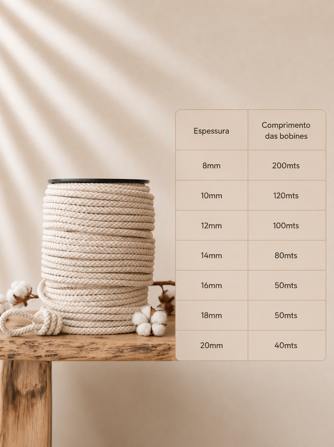 Corda Entrançada Algodão Natural sem alma