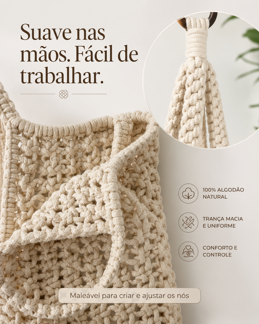 Cordón trenzado de algodón natural
