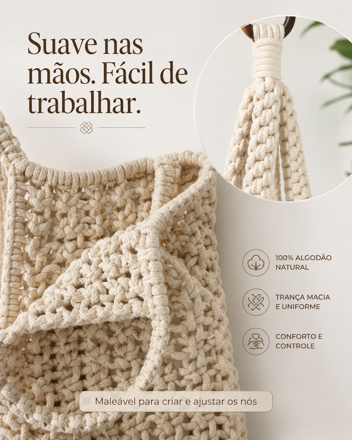Fio Entrançado Algodão Natural