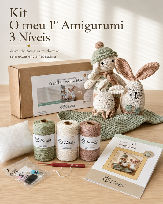 Kit O meu 1º Amigurumi 3 Níveis — Aprende do Zero (Iniciante ao Avançado)