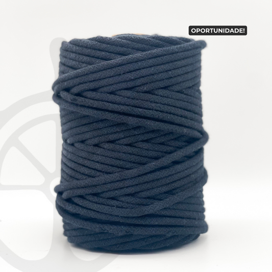 Fio Tricotado com Alma 100% Algodão Preto - 5mm