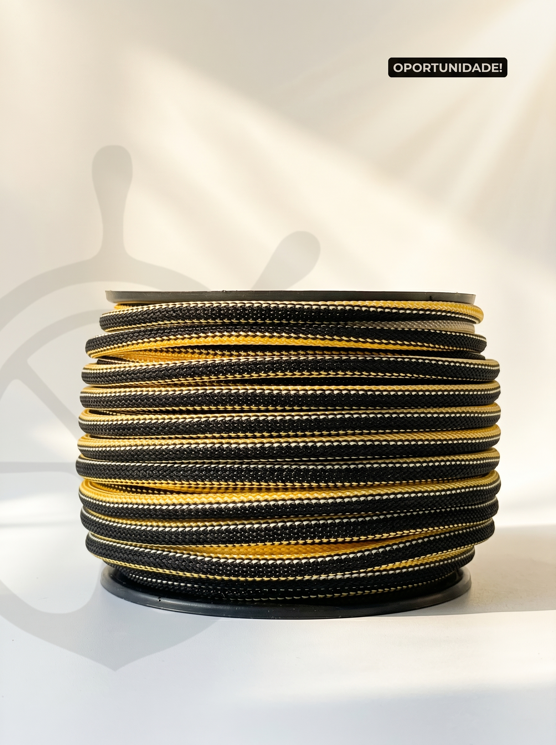 Corda Náutica Tubular Preto/Amarelo/Pérola - 10mm [OPORTUNIDADE]