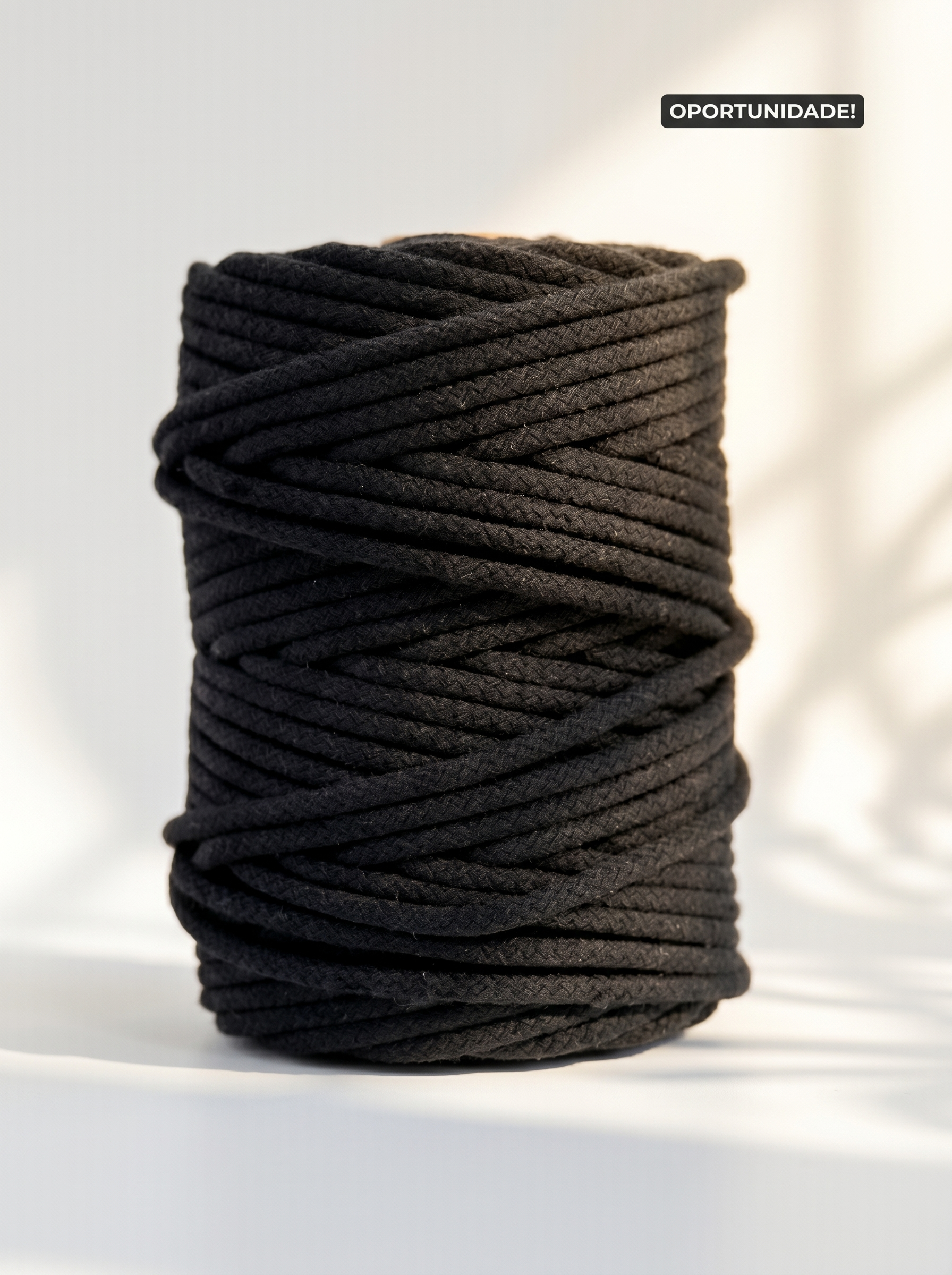 Fio Tricotado com Alma 100% Algodão Preto - 5mm [OPORTUNIDADE]