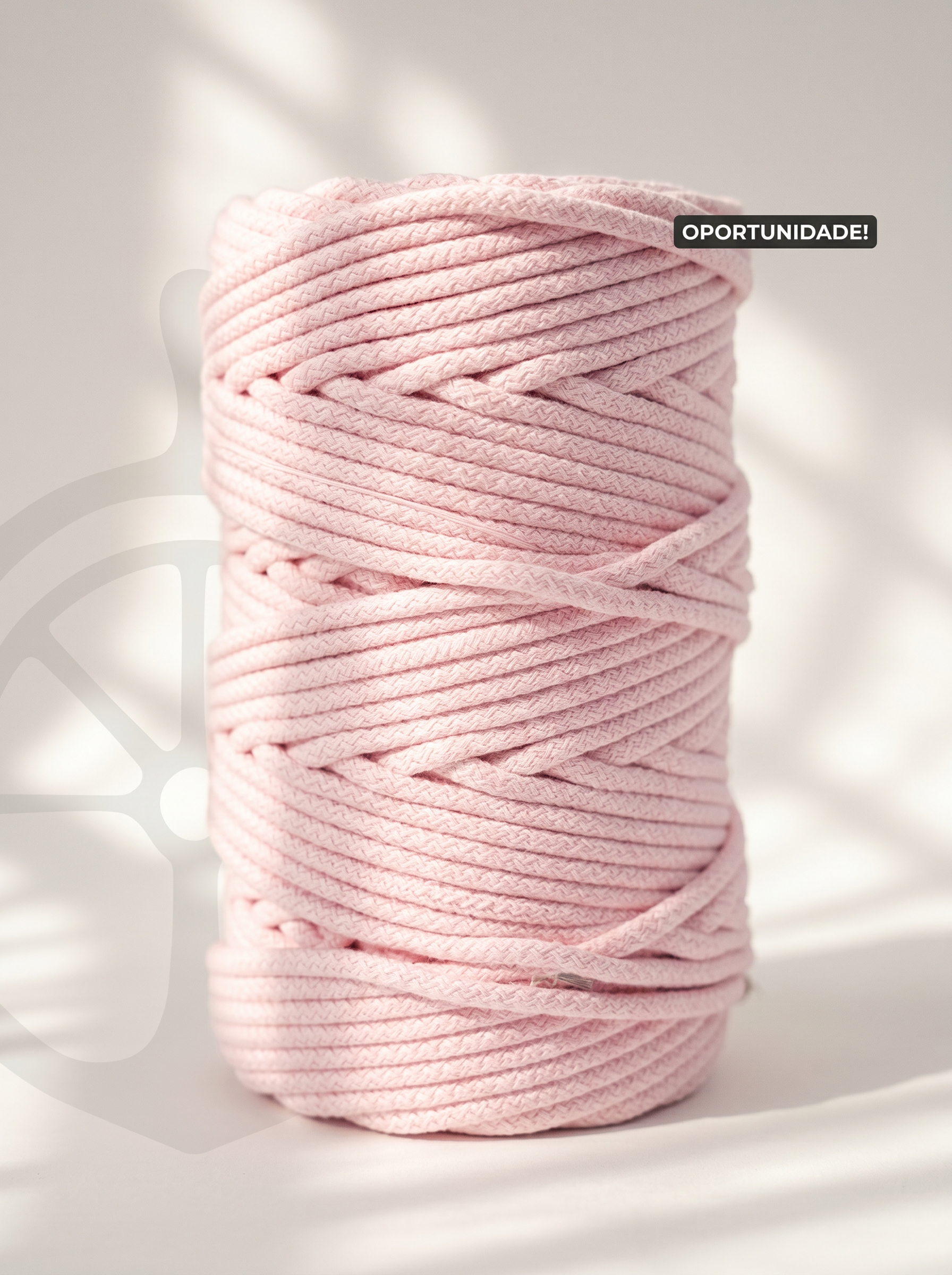 Fio Tricotado com Alma 100% Algodão Rosa Bebé - 5mm [OPORTUNIDADE]