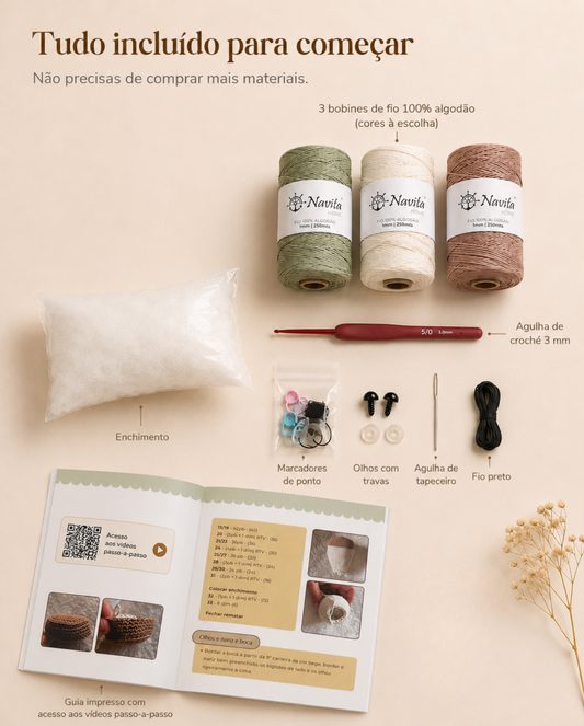 Kit O meu 1º Amigurumi 3 Níveis — Aprende do Zero (Iniciante ao Avançado)