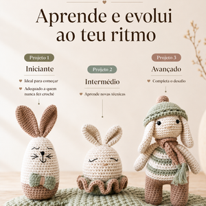 Kit O meu 1º Amigurumi 3 Níveis — Aprende do Zero (Iniciante ao Avançado)