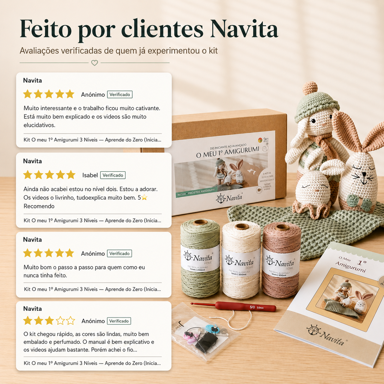 Kit O meu 1º Amigurumi 3 Níveis — Aprende do Zero (Iniciante ao Avançado)